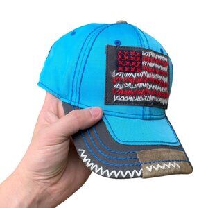 VINTAGE True Religion Patchwork Hat Baseball Cap Blue